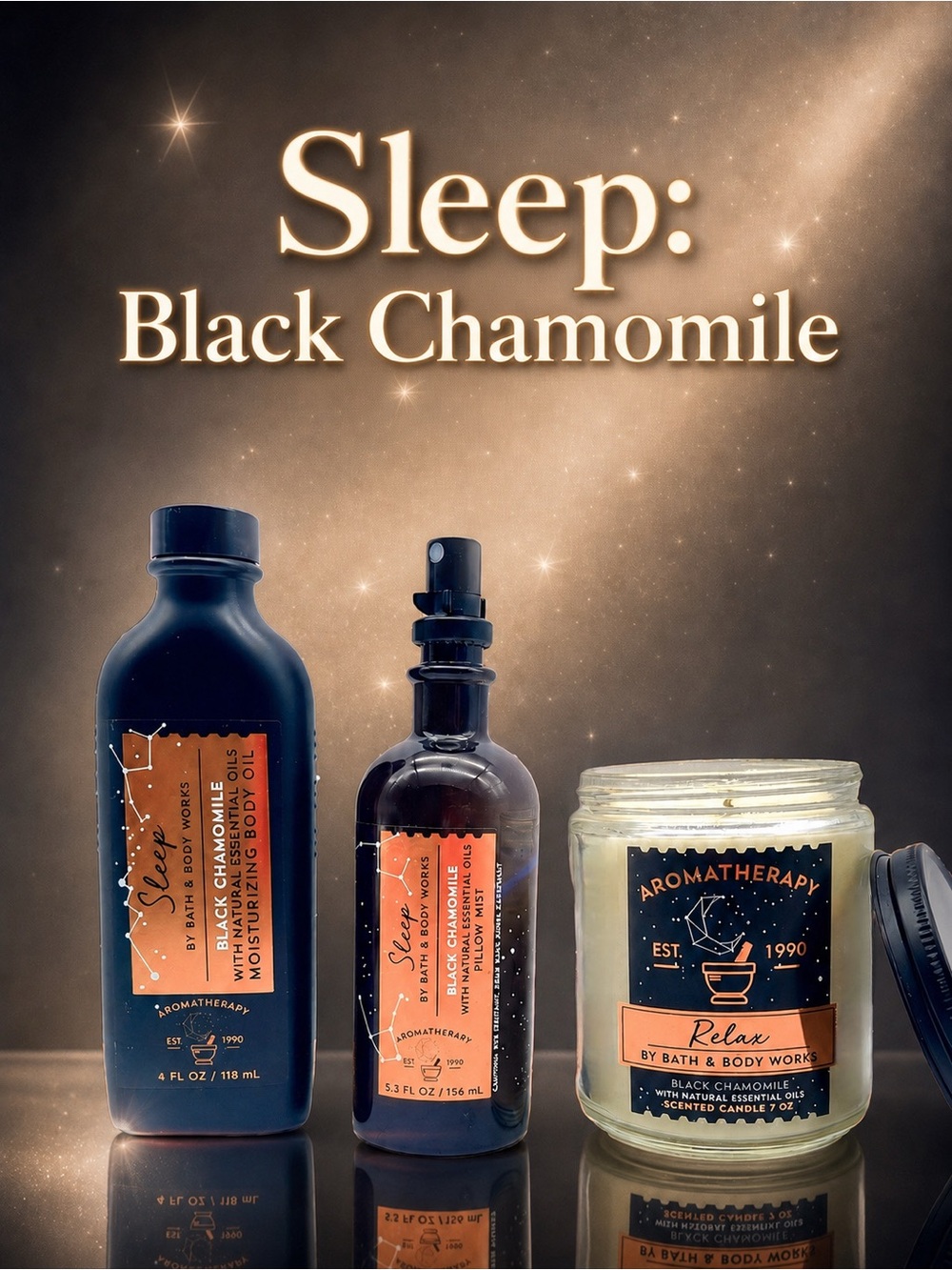 BBW 🌙 Black Chamomile Sleep/Relax 3pc Aromatherapy Bundle Rare